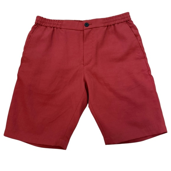 Theory Men’s Linen Blend Shorts Size 31 Red Elastic Waist Tailored Fit - Picture 1 of 4
